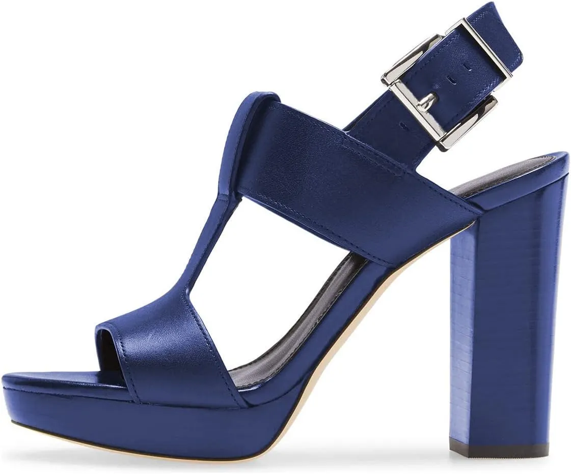 YDN Women T-Strap Stacked Chunky High Heel Ankle Strap Platform Sandals Open Toe Slingback Buckled Dress Summer Office Party Shoes