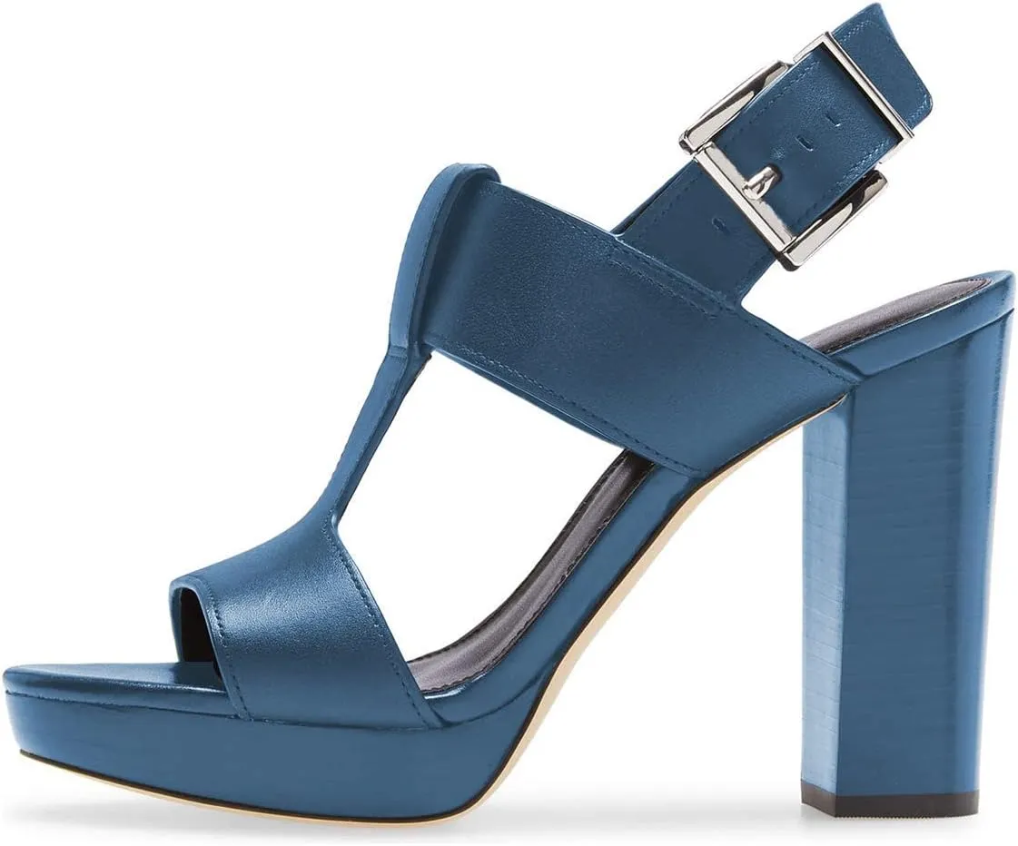 YDN Women T-Strap Stacked Chunky High Heel Ankle Strap Platform Sandals Open Toe Slingback Buckled Dress Summer Office Party Shoes
