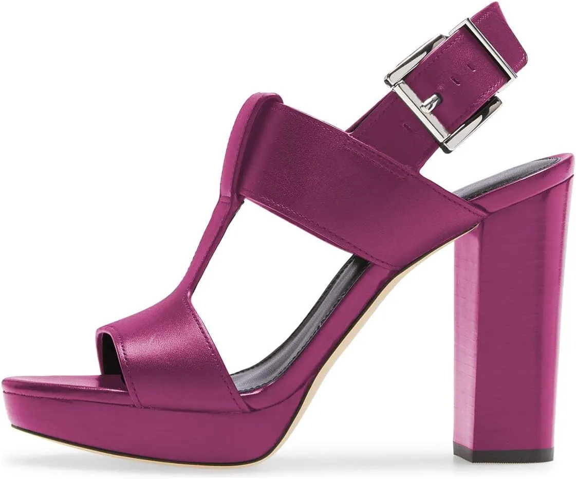 YDN Women T-Strap Stacked Chunky High Heel Ankle Strap Platform Sandals Open Toe Slingback Buckled Dress Summer Office Party Shoes