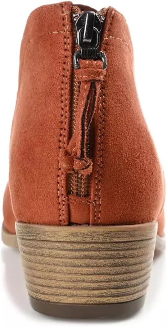 YDN Womens Mid Heels Ankle Booties Almond Toe Block Low Heels Pumps Classic V Cut Back Zipper Shoes Size 4-15 US