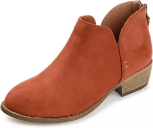 YDN Womens Mid Heels Ankle Booties Almond Toe Block Low Heels Pumps Classic V Cut Back Zipper Shoes Size 4-15 US