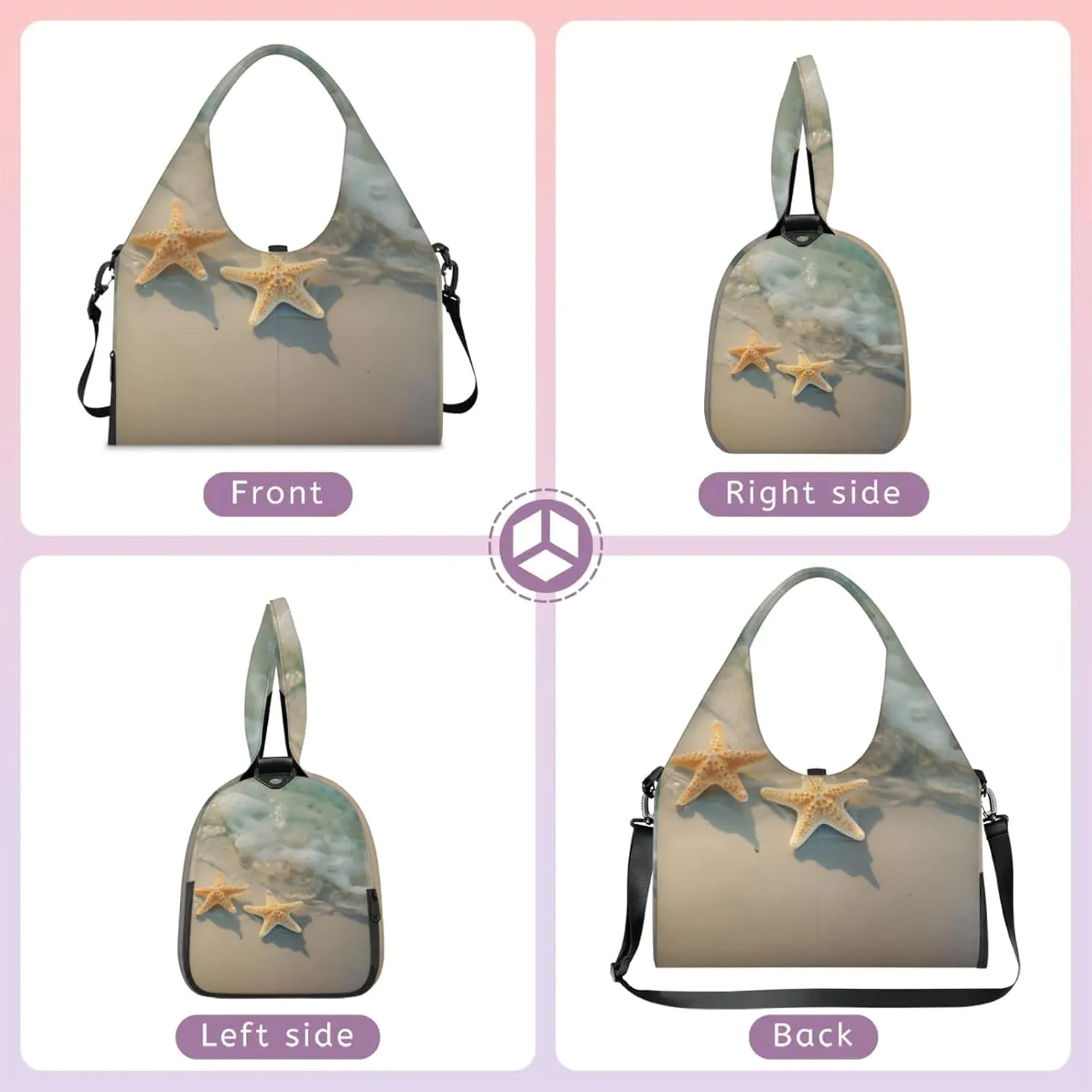 Yoga Tote Bag for Women Starfish Beach Beach Bag with Shoe Storage & Yoga Mat Strap Waterproof Weekender Duffle Bag for Travel Fitness Weekend Trips