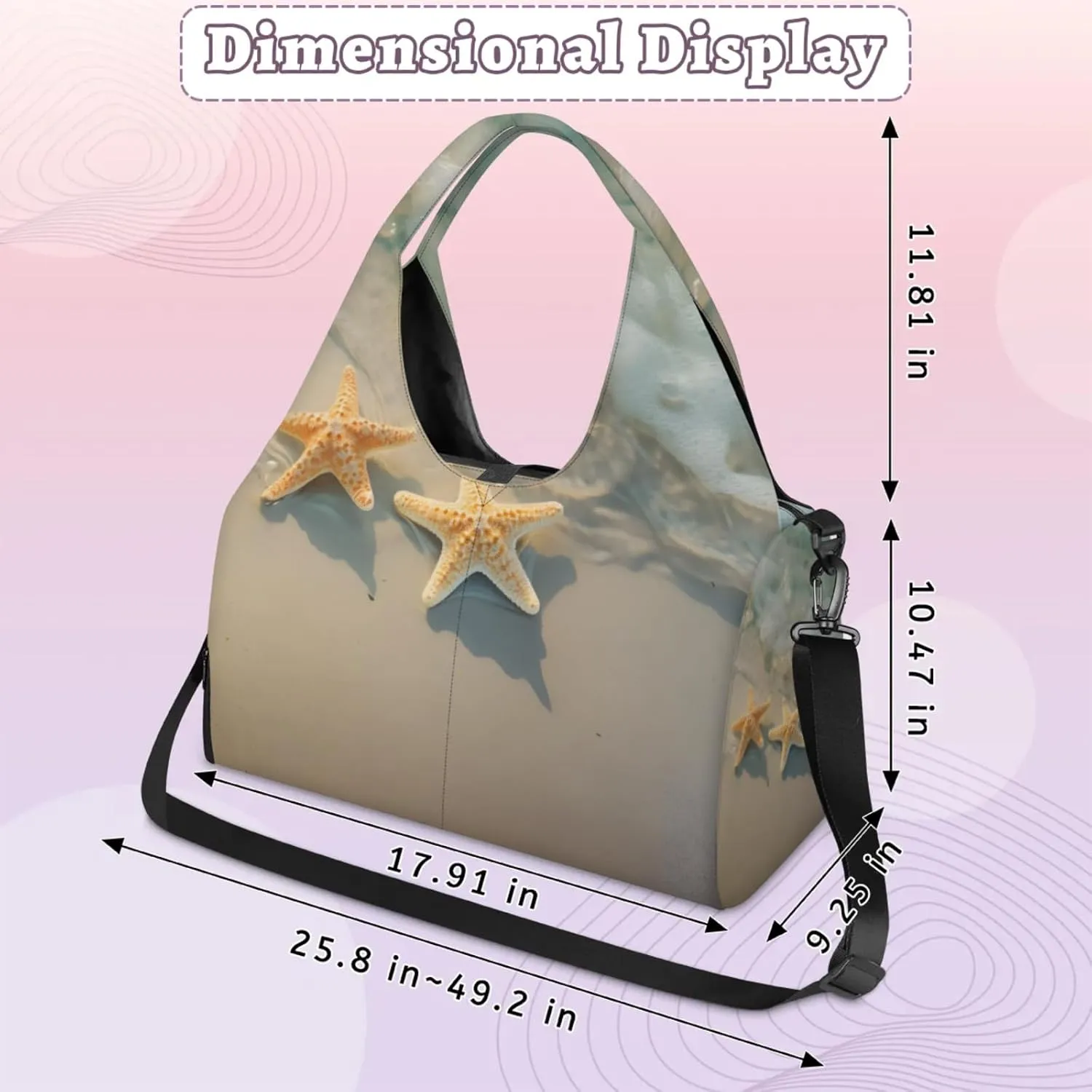 Yoga Tote Bag for Women Starfish Beach Beach Bag with Shoe Storage & Yoga Mat Strap Waterproof Weekender Duffle Bag for Travel Fitness Weekend Trips