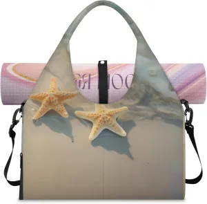 Yoga Tote Bag for Women Starfish Beach Beach Bag with Shoe Storage & Yoga Mat Strap Waterproof Weekender Duffle Bag for Travel Fitness Weekend Trips