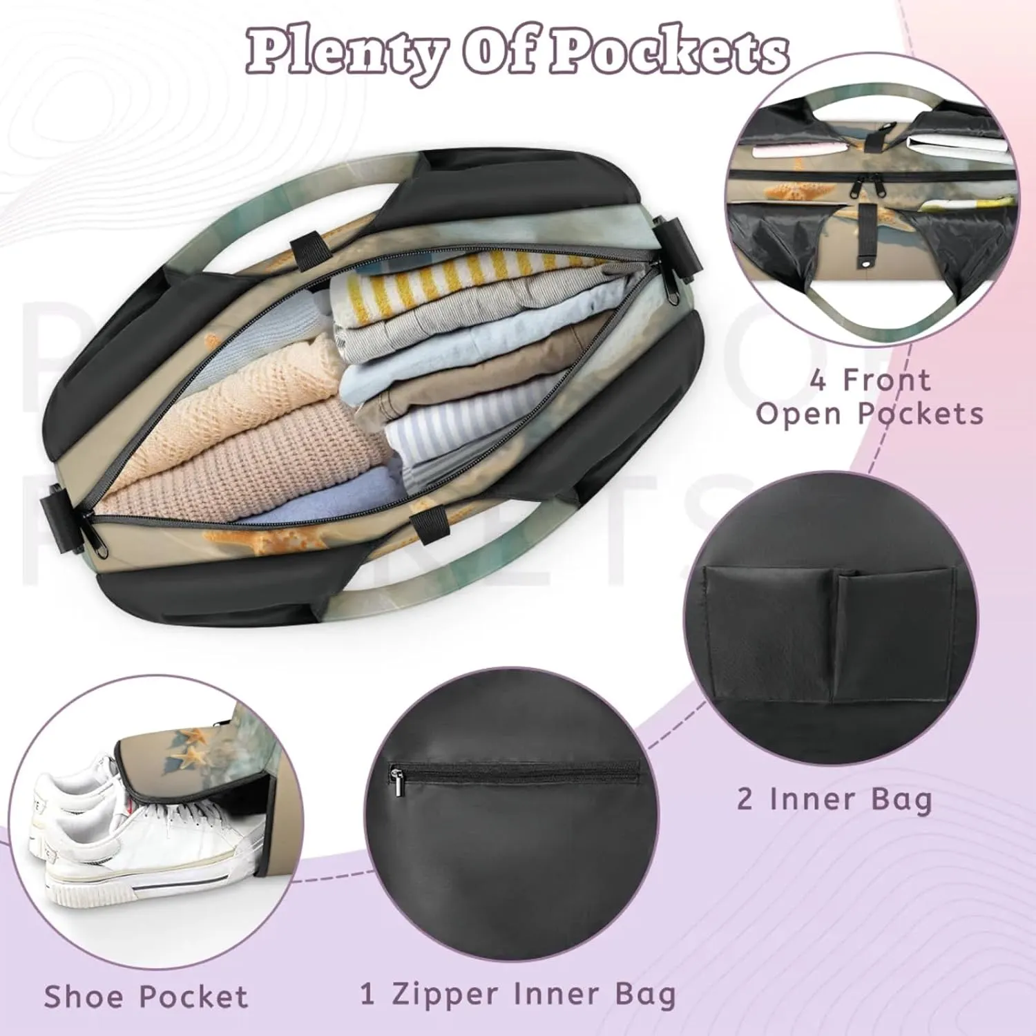 Yoga Tote Bag for Women Starfish Beach Beach Bag with Shoe Storage & Yoga Mat Strap Waterproof Weekender Duffle Bag for Travel Fitness Weekend Trips