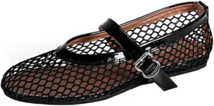 YXCFEWD Ballet Flats Shoes for Women Mary Jane Mesh Ballet Flats for Girls(blackk one,8)