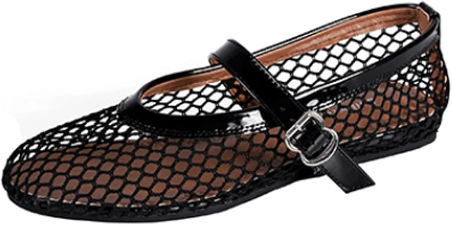 YXCFEWD Ballet Flats Shoes for Women Mary Jane Mesh Ballet Flats for Girls(blackk one,8)