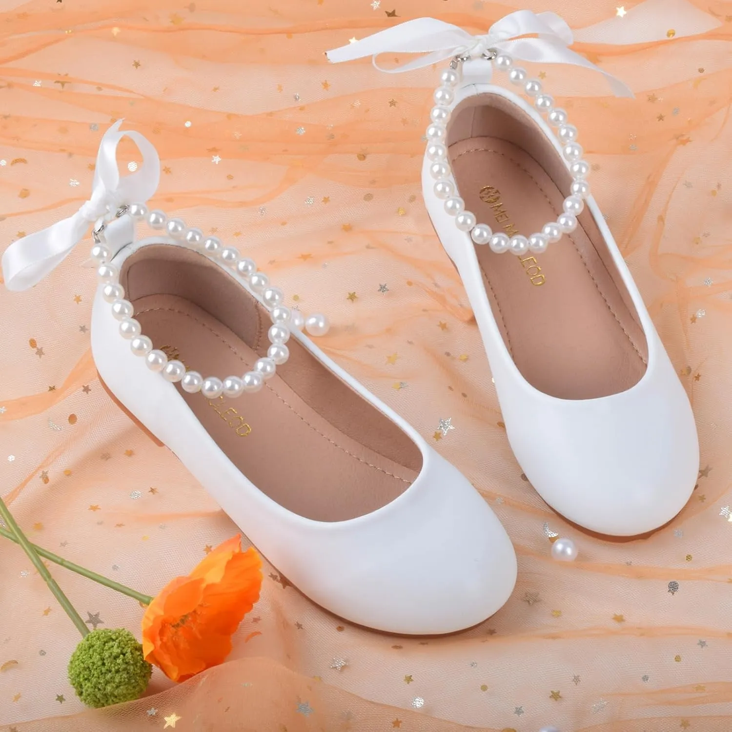 ZGDG Girls Flat Dress Shoes Ballet Shoes,Glitter Mary Jane Flats Wedding Party Ballerinas with Elastic Strap for Little/Big Kid