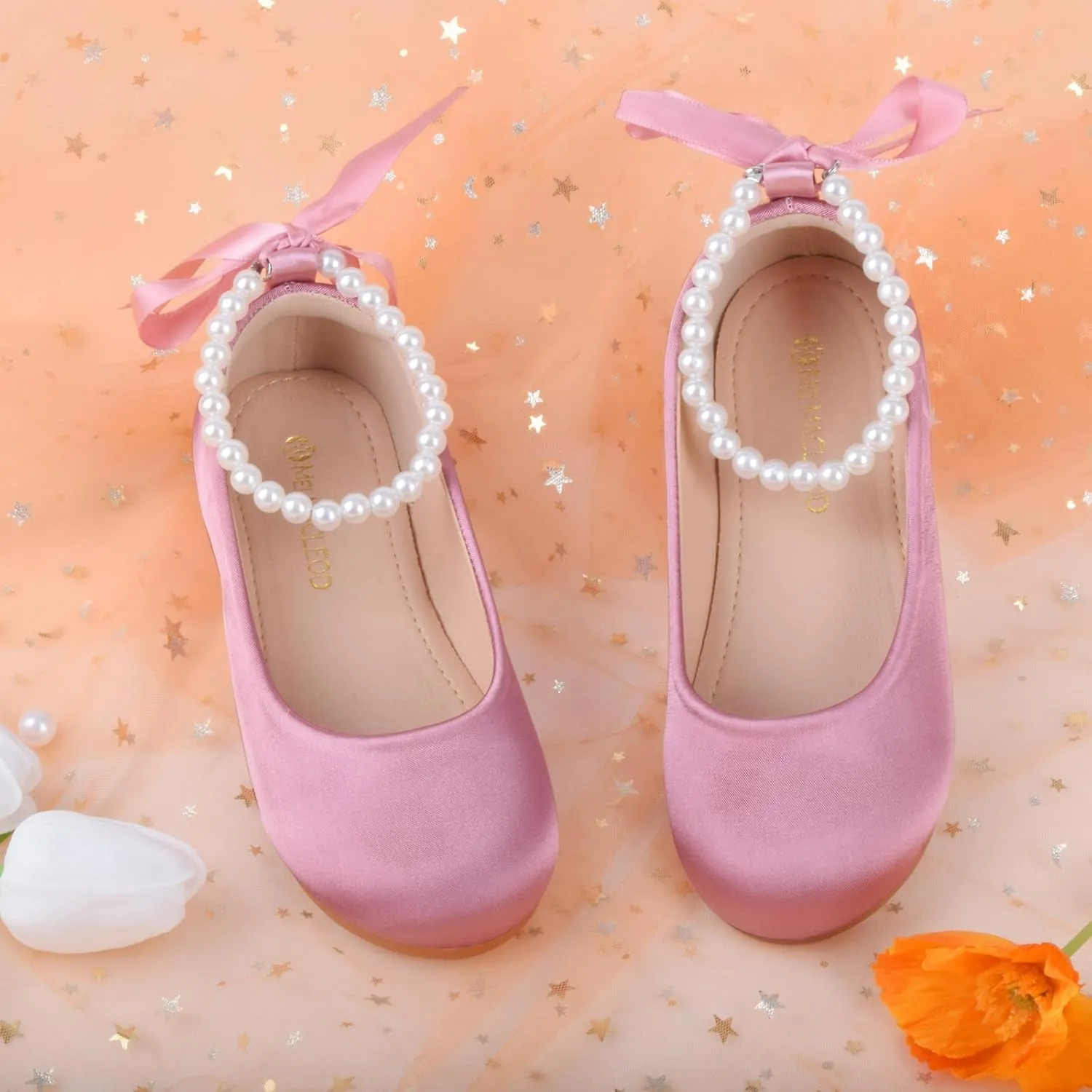 ZGDG Girls Flat Dress Shoes Ballet Shoes,Glitter Mary Jane Flats Wedding Party Ballerinas with Elastic Strap for Little/Big Kid