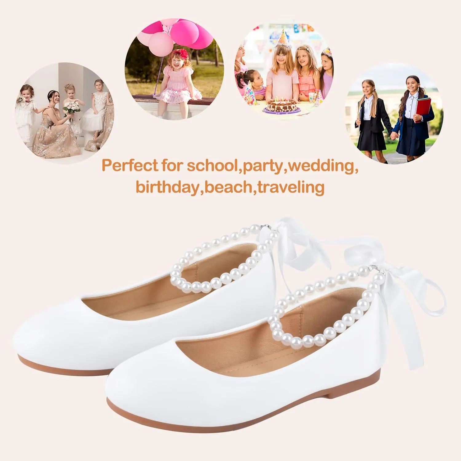 ZGDG Girls Flat Dress Shoes Ballet Shoes,Glitter Mary Jane Flats Wedding Party Ballerinas with Elastic Strap for Little/Big Kid