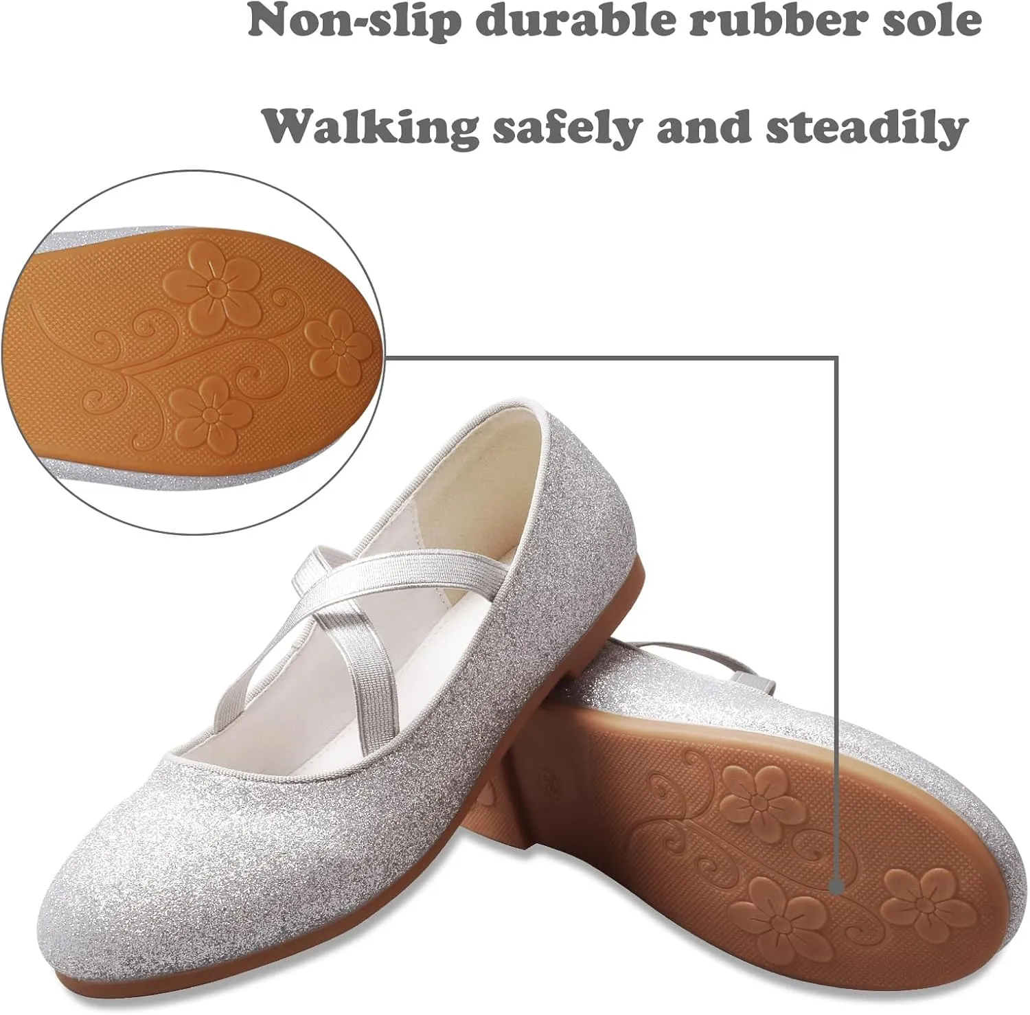 ZGDG Girls Flat Dress Shoes Ballet Shoes,Glitter Mary Jane Flats Wedding Party Ballerinas with Elastic Strap for Little/Big Kid
