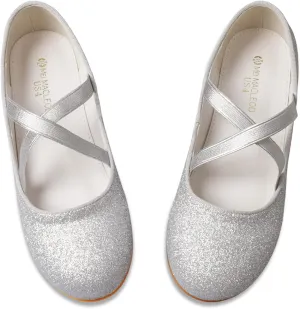 ZGDG Girls Flat Dress Shoes Ballet Shoes,Glitter Mary Jane Flats Wedding Party Ballerinas with Elastic Strap for Little/Big Kid