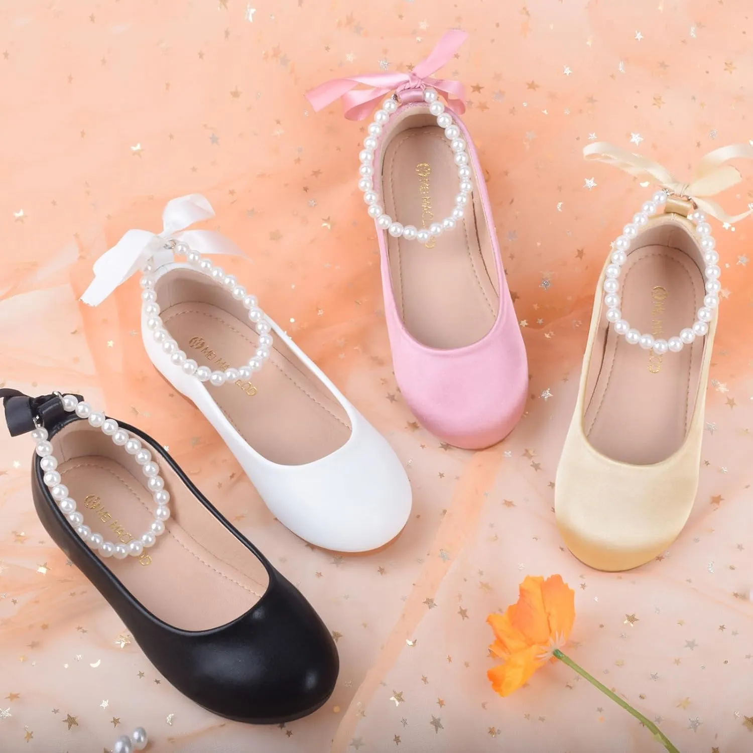 ZGDG Girls Flat Dress Shoes Ballet Shoes,Glitter Mary Jane Flats Wedding Party Ballerinas with Elastic Strap for Little/Big Kid