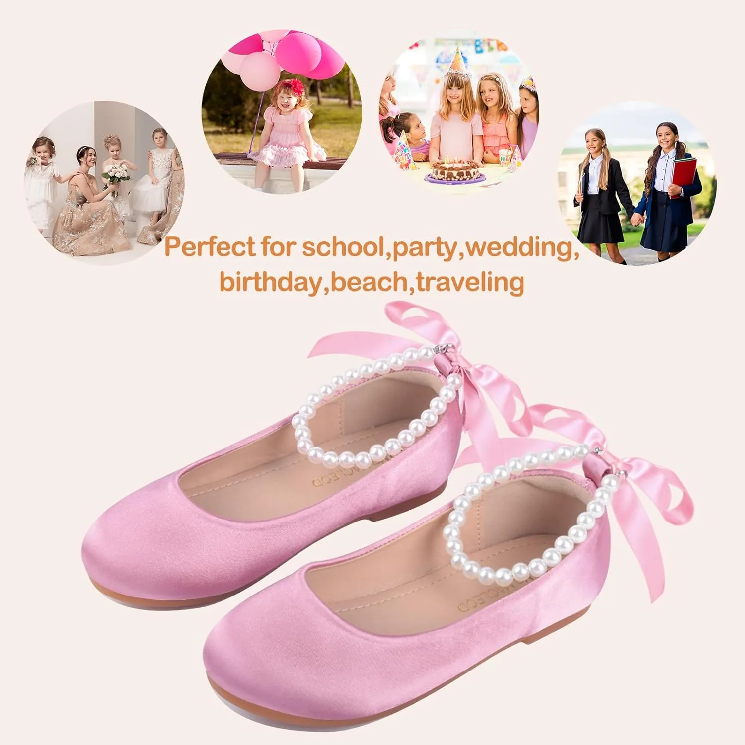 ZGDG Girls Flat Dress Shoes Ballet Shoes,Glitter Mary Jane Flats Wedding Party Ballerinas with Elastic Strap for Little/Big Kid