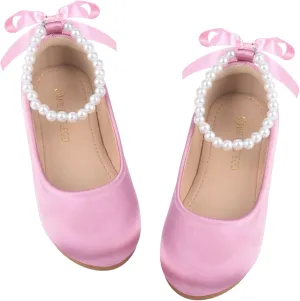 ZGDG Girls Flat Dress Shoes Ballet Shoes,Glitter Mary Jane Flats Wedding Party Ballerinas with Elastic Strap for Little/Big Kid